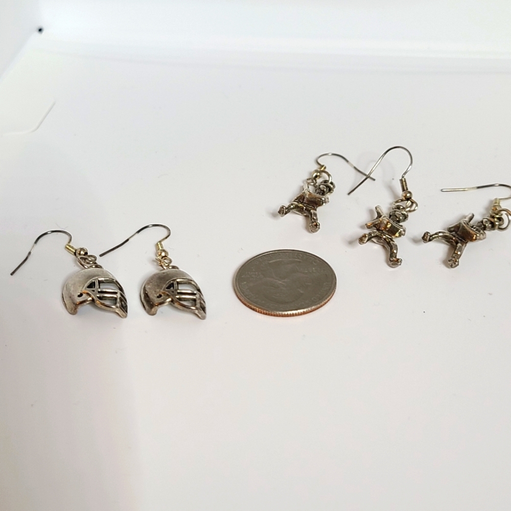 Vintage Baseball Player and Football Helmet Earrings, 2 Pair☠️ 3 For $20 Item